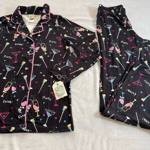 Nite Nite Munki Munki 2pc Pajama Set Black Party Champaign Women's sz S⭐️